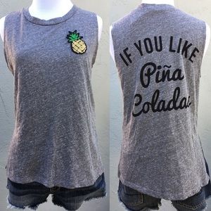 NWT Pineapple Sequin Patch Muscle Tank